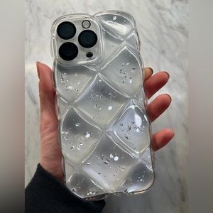 iPhone 15 Pro Phone Case transparent clear rhombus bubble silver glitter cute